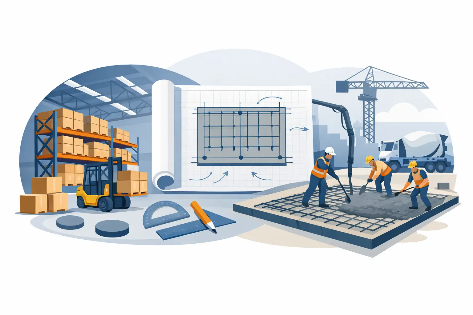 Warehouse Slab Example: From Loads to Pour Plan